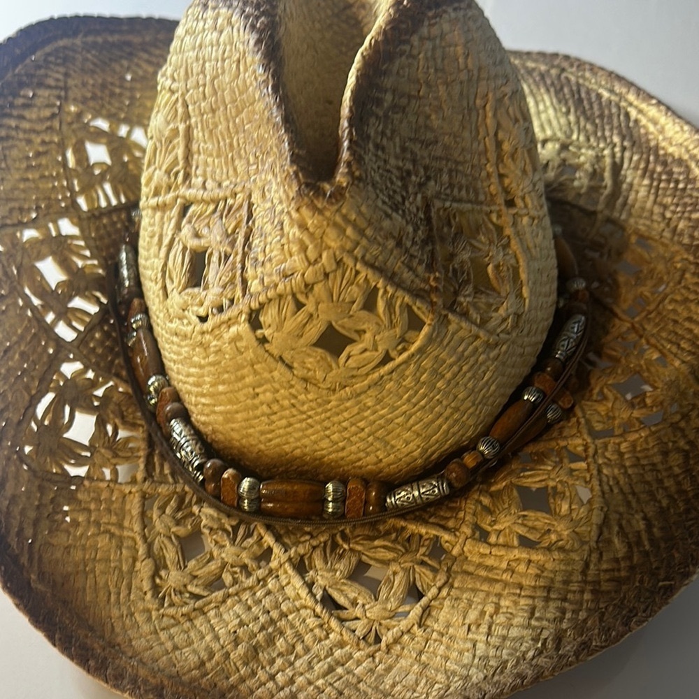 Brown Woven Straw Hat with Beaded Band❤️ - Picture 6 of 17